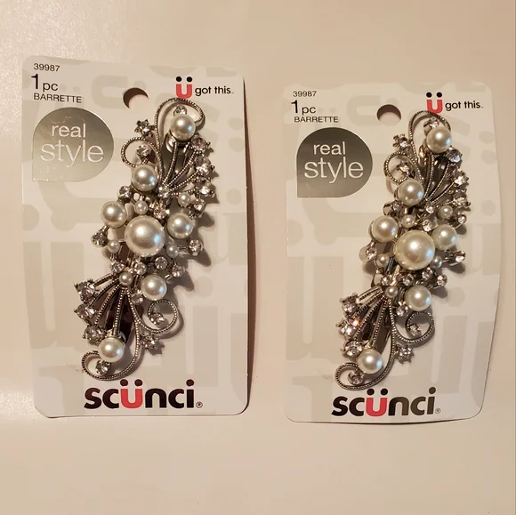 Scunci Real Style Hair Barrette QTY 2 with Pearls & Rhinestones NWT - Picture 1 of 3